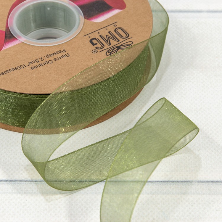 Лента Органза 2,5см*100ярд Зеленый 1/8 1/32 Арт: 559-25/bk09