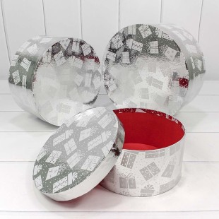 Коробки Круглые Набор 1/3 25,5*11,5 "Подарки" Серебряный 1/12 Арт: 7302245/1636