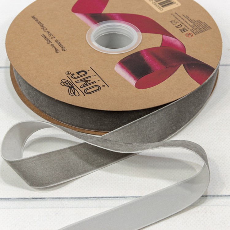 Лента Бархат 2,5см*25ярд Серый 1/13 1/52 Арт: 592-25/33