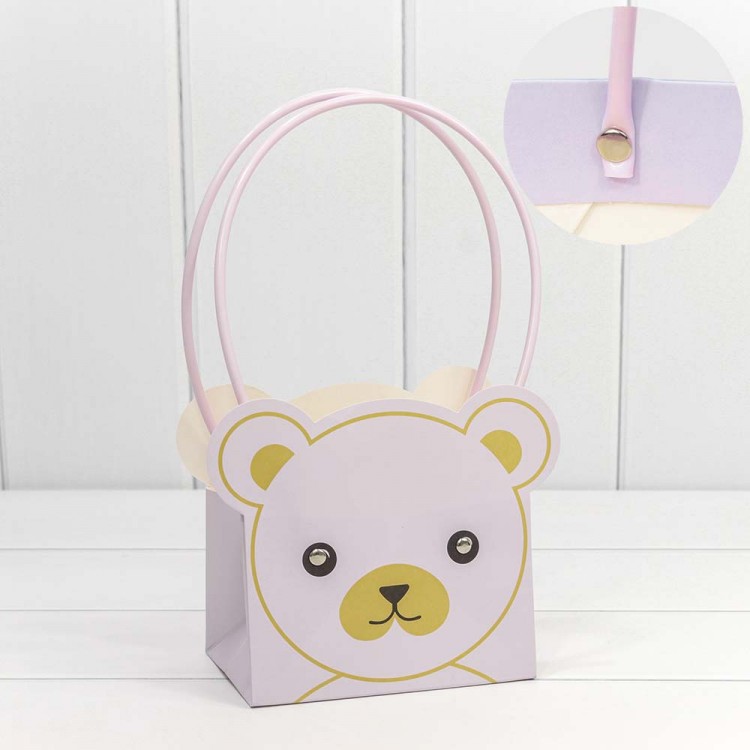 Пакет подарочный "Ваза для цветов" 14,5*10*14,5 "Мишка" Бледно-сиреневый 1/10 1/150 Арт: 000176GA/21