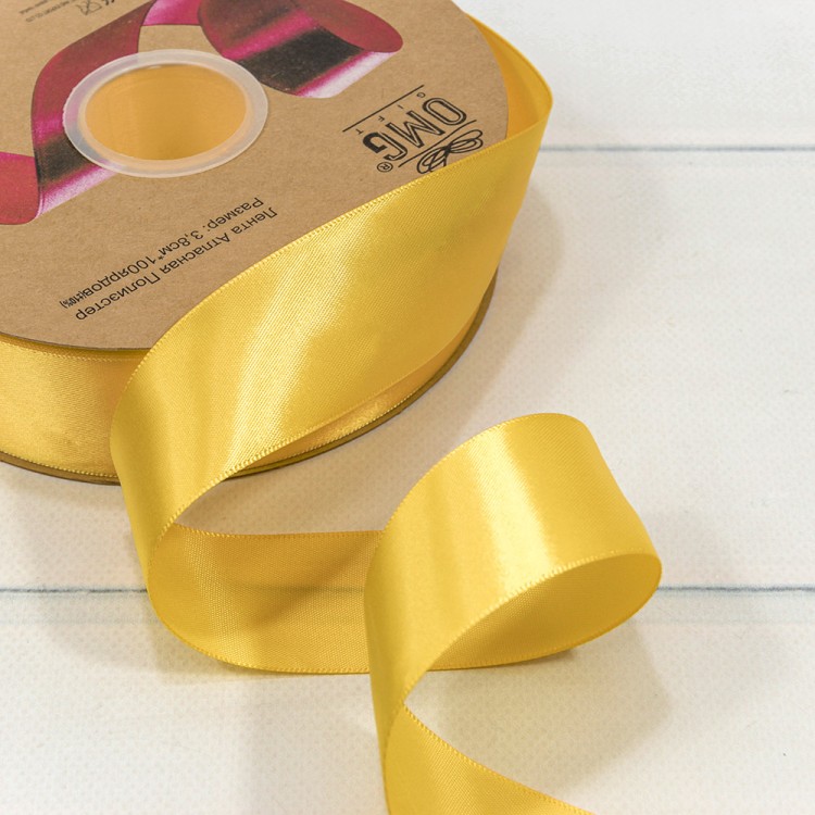 Лента Атласная Полиэстер класс А 3,8см*100ярд Шафраново-жёлтый 1/6 1/24 Арт: 556-38/640