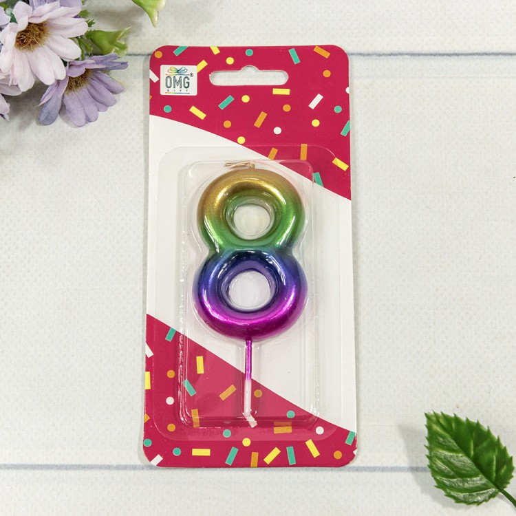 Свеча для торта Цифра 8 "Градиент" 6см 1/12 1/120 Арт: 20010-15/8