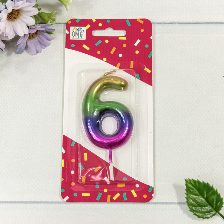 Свеча для торта Цифра 6 "Градиент" 6см 1/12 1/120 Арт: 20010-15/6