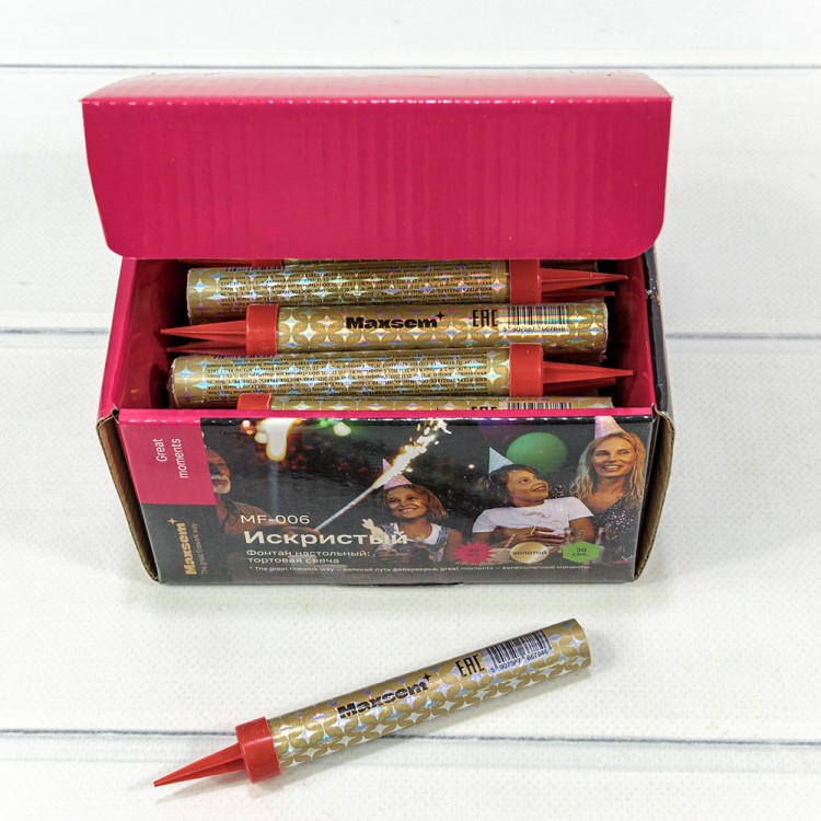 Свечи для торта "Фонтан" набор (40 шт.) 10см 30(±5%)сек "Искристый" 1/24 Арт: MF-006