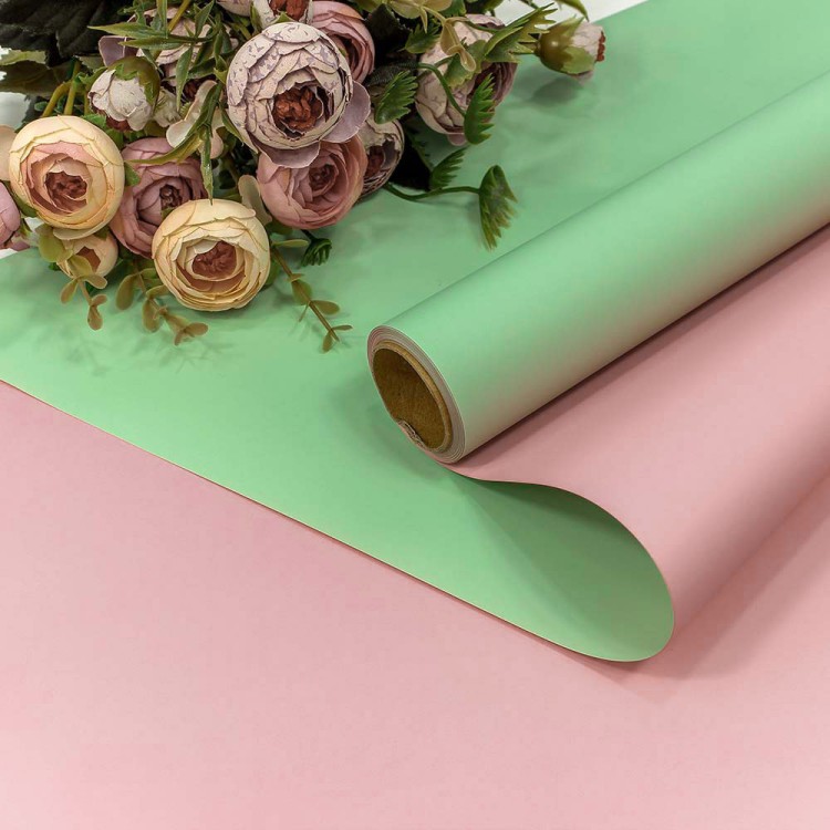 Плёнка 0,58*10м 275г матовая двухсторонняя 65мкм Бледно-зелёный/Розовый 1/30 Арт: 1604/2253