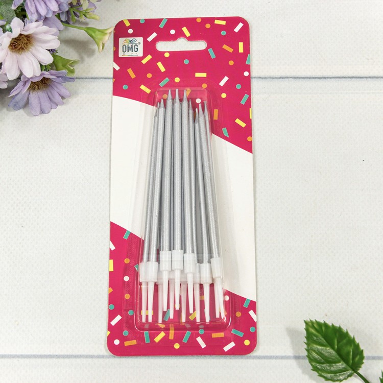 Свечи для торта набор (12 шт.) 10см Серебряный 1/12 1/288 Арт: 20010-30/2