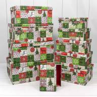 Коробки Прямоугольные Набор 1/10 34*26*15,3 &quot;Новогодние узоры&quot; 1/6 Арт: 730604/1330 - Коробки Прямоугольные Набор 1/10 34*26*15,3 "Новогодние узоры" 1/6 Арт: 730604/1330