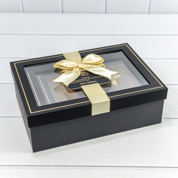 Коробки Прямоугольные Набор 1/3 29*21*9,5 с окошком и бантом Чёрный 1/12 Арт: 72091307/7