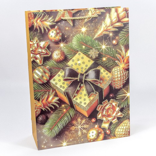 Пакет подарочный с блёстками "Новый год" (микс 558) 31*42*12 210г 1/20 1/120 Арт: 300558A