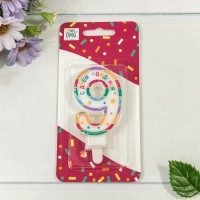 Свеча для торта Цифра 9 "С днём рождения" 6см 1/12 1/120 Арт: 20010-29/9