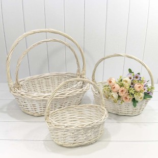 Корзины плетёные Овальные Набор 1/4 43*35*15/44 (±5%) с ручкой Белый 1/6 Арт: 420160/1