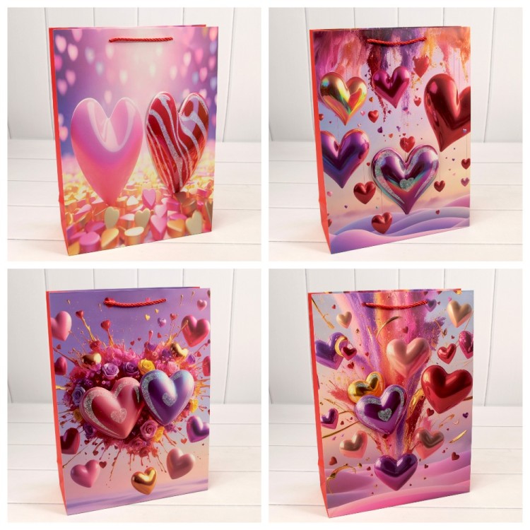 Пакет подарочный с 3D аппликацией "Сердца" (микс 112) 30*41,5*12 210г 1/20 1/80 Арт: 000112A