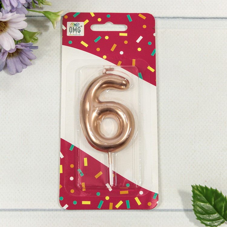 Свеча для торта Цифра 6 Бронзовый 6см 1/12 1/120 Арт: 20010-91/6